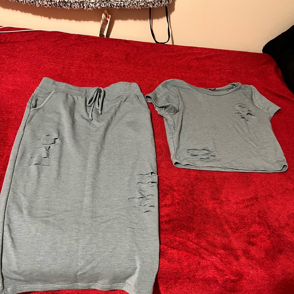 Fashion Nova Gray Skirt Set